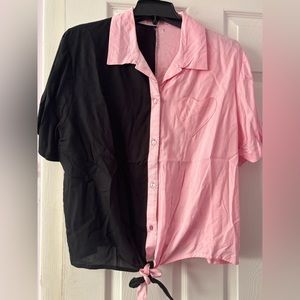 Black & Pink Crop button up shirt